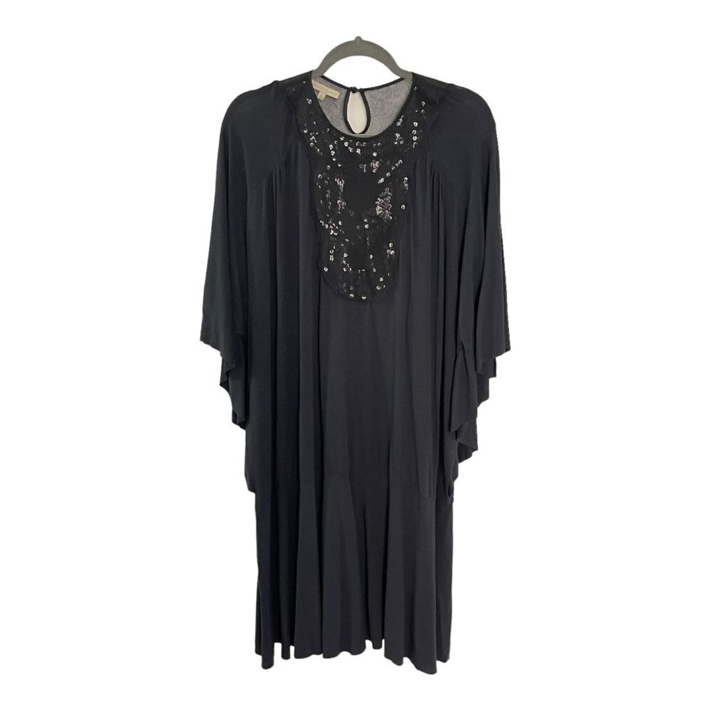 Lerario Beatriz Size S Black Jersey Draped Kaftan Dress Stretch Sequin